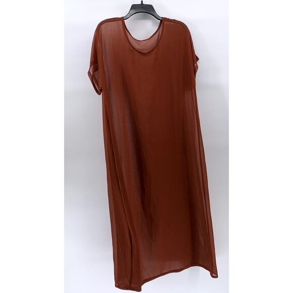 UNBRANDED Women’s Burnt Orange Crewneck Sheer Short Sleeve Midi Dress SZ OS - Picture 1 of 7